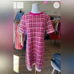 Easel Los Angeles Pink White Knit Tweed Short Sleeve Pullover Dress Large--READ